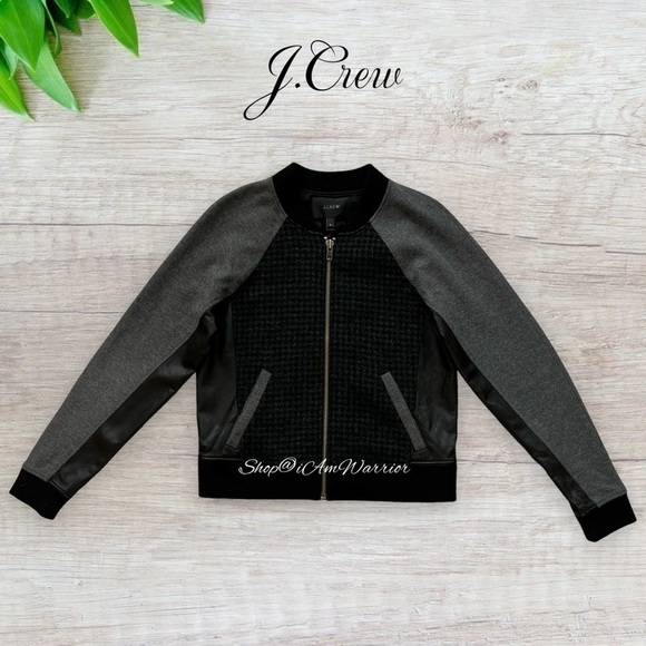 J.Crew leather & wool houndstooth zip moto bomber jacket *shop@iamwarrior - Picture 7 of 14